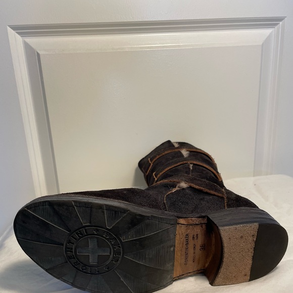 Fiorentini+Baker LEVANZO NERO Brown Suede Boots 3 Straps w/ Gold Buckles - Picture 6 of 16